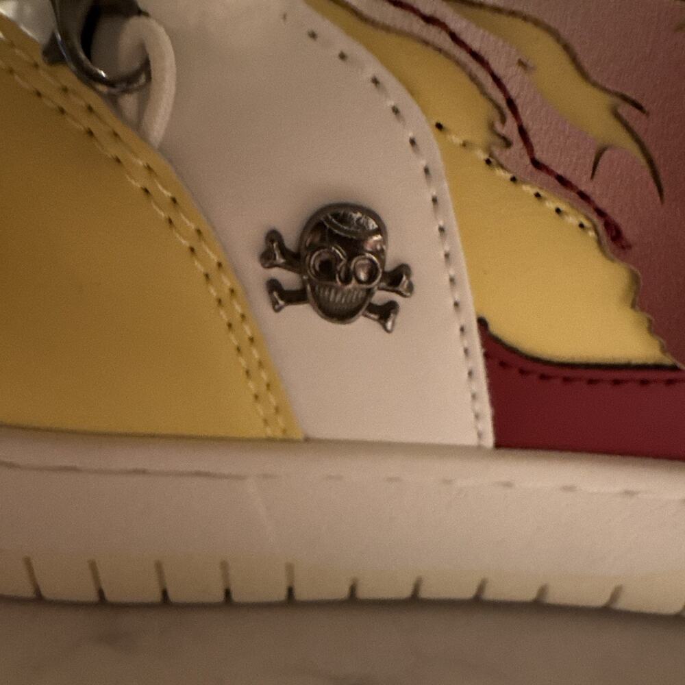 WATSON Men's Low Top Lace-Up Sneaker Skull Chain Yellow/White/Red - Picture 8 of 9